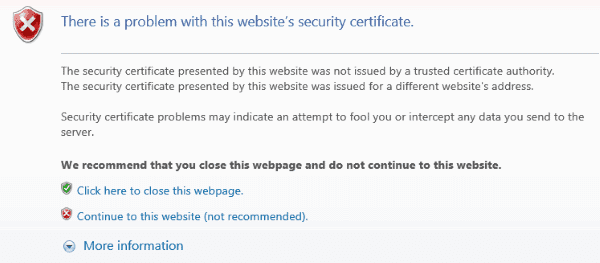 Problème d'IE avec le certificat de sécurité du site Web