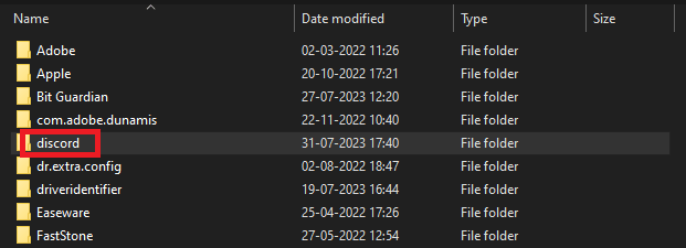 Discord-map en druk op de combinatie van Shift+Del-knoppen