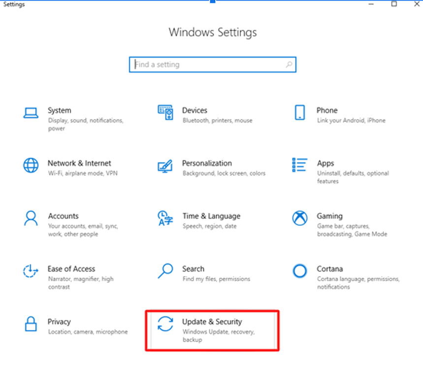Atualização e segurança nas configurações do Windows