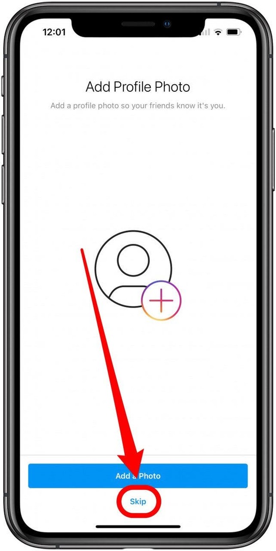 Napauta ohita lisätäksesi profiilikuvan Instagramiin myöhemmin.