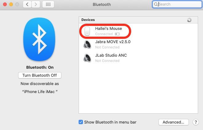 periksa level baterai untuk mouse bluetooth Anda