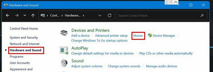 Opção de mouse Windows 11