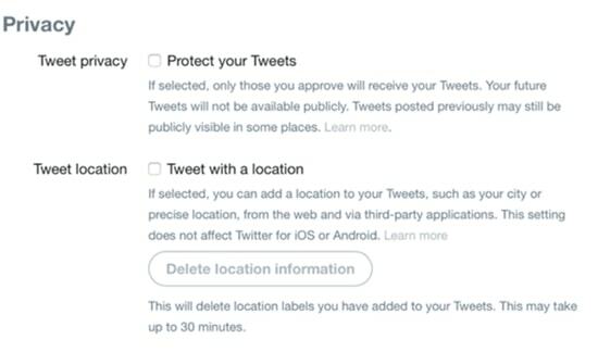 Privatumas ir saugumas „Twitter“.