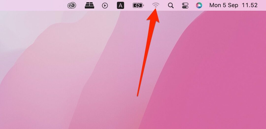 екранна снимка, показваща иконата на wi-fi на mac