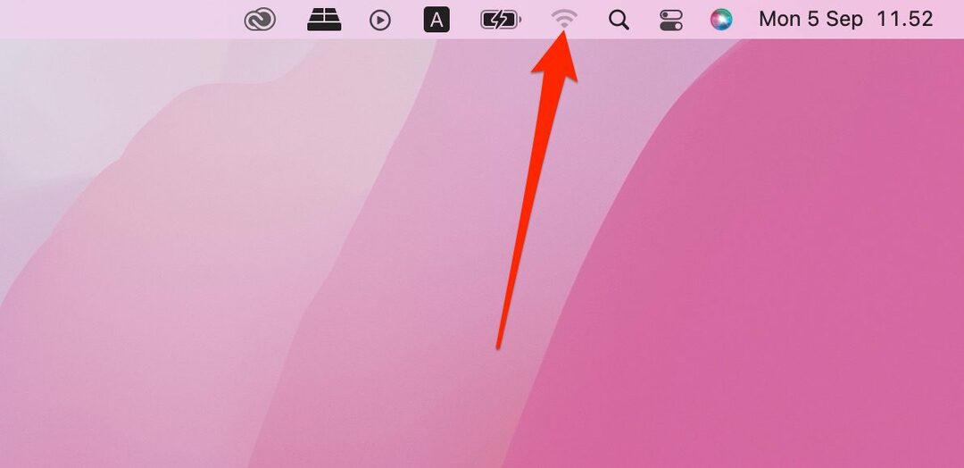 posnetek zaslona, ​​ki prikazuje ikono wi-fi v sistemu Mac
