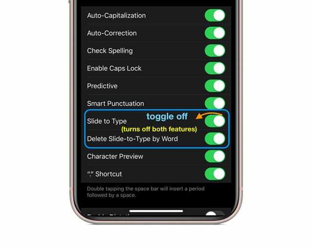 onemogućite brzi slajd za tipkanje na iPhoneu