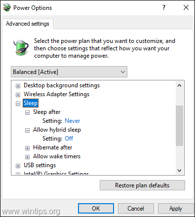 Отключить спящий режим Windows 10