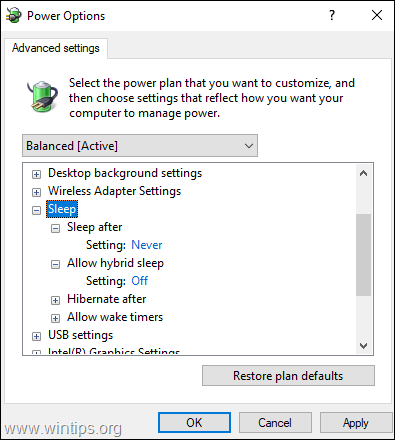 Dezactivați Sleep Windows 10