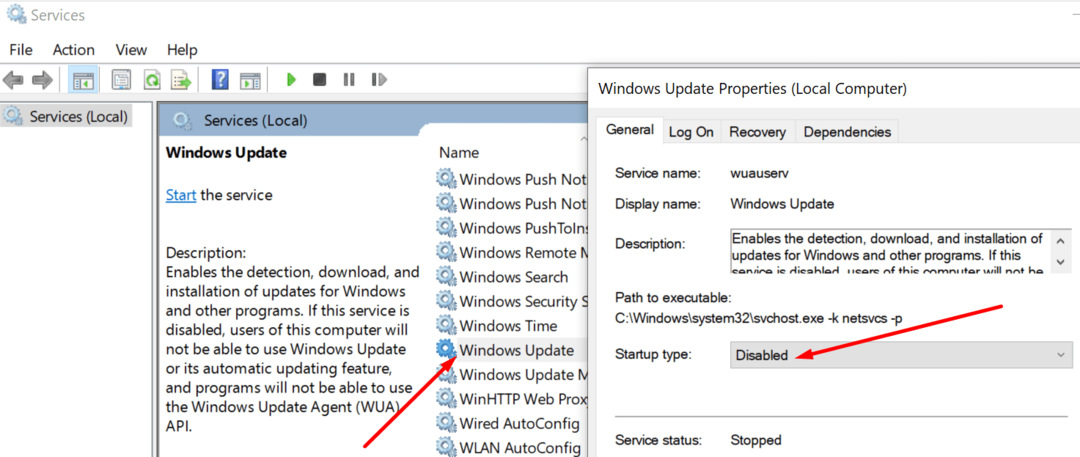 विंडोज़ अपडेट सेवा को अक्षम करें