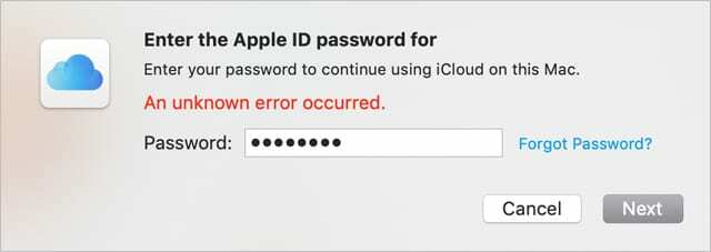 Se produjo un error desconocido con el mensaje de su ID de Apple