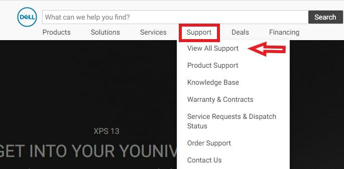 Vyberte ponuku podpory z oficiálnej webovej stránky spoločnosti Dell