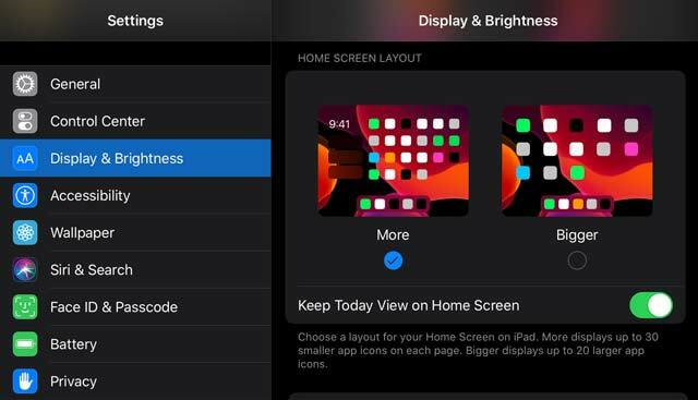 iPadOS Today Visualizza le impostazioni
