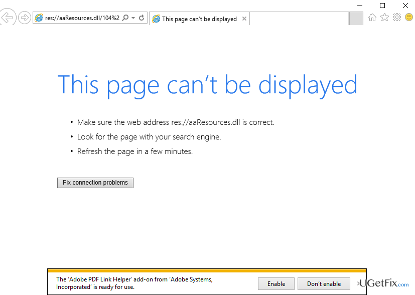 eemaldage Internet Explorer 11 hüpikaken res: aaResources.dll104