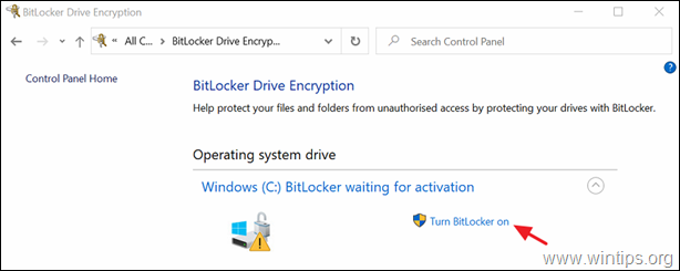 pataisykite „BitLocker“ laukimą, kol bus suaktyvintas „Windows 10“.