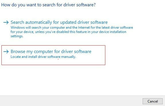 내 컴퓨터에서 드라이버 소프트웨어 찾아보기를 선택합니다.