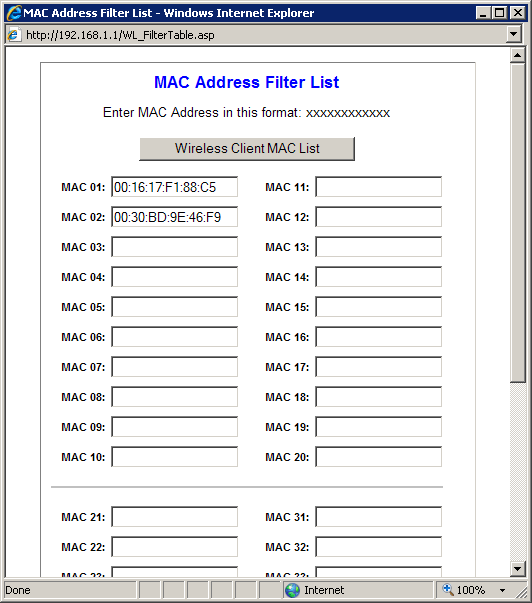 MAC-adressefilterliste