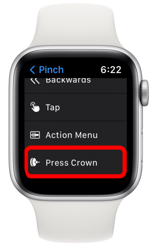 แตะกดมงกุฎ จากนี้ไป ท่าทางสัมผัส Pinch จะจำลองการกดของ Digital Crown