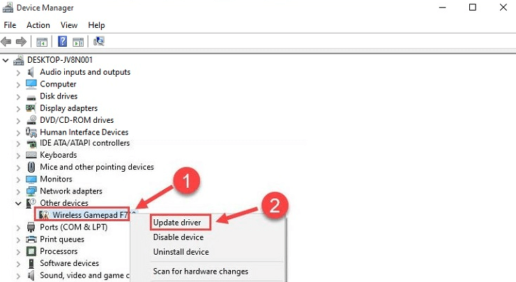 Välj alternativet Uppdatera drivrutin från efterföljande prompt