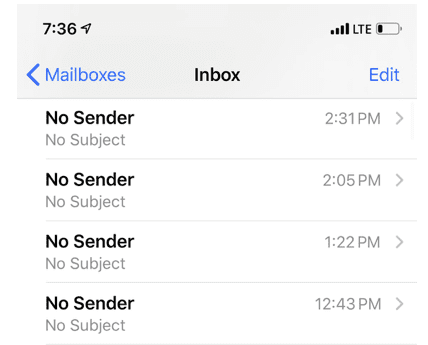 iOS 13 Mail Problems no Sender, no Assunto