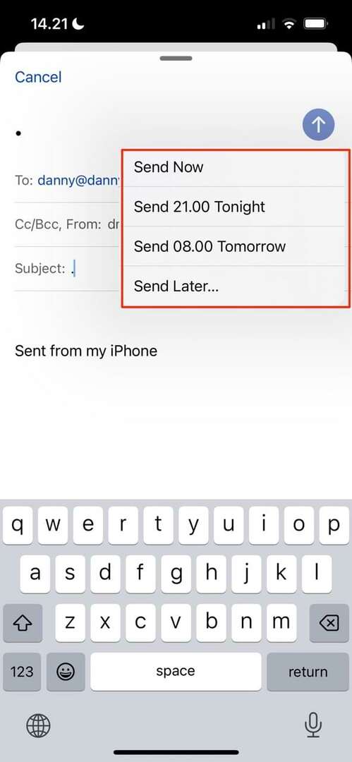 Snímka obrazovky zobrazujúca možnosti plánovania v systéme iOS
