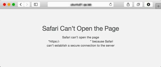 Safari nemůže otevřít stránku a nemůže navázat zabezpečené připojení
