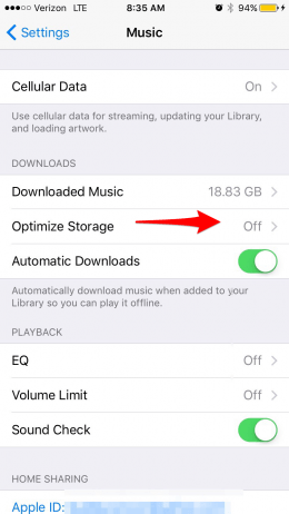 как оптимизировать хранилище музыки iOS 10