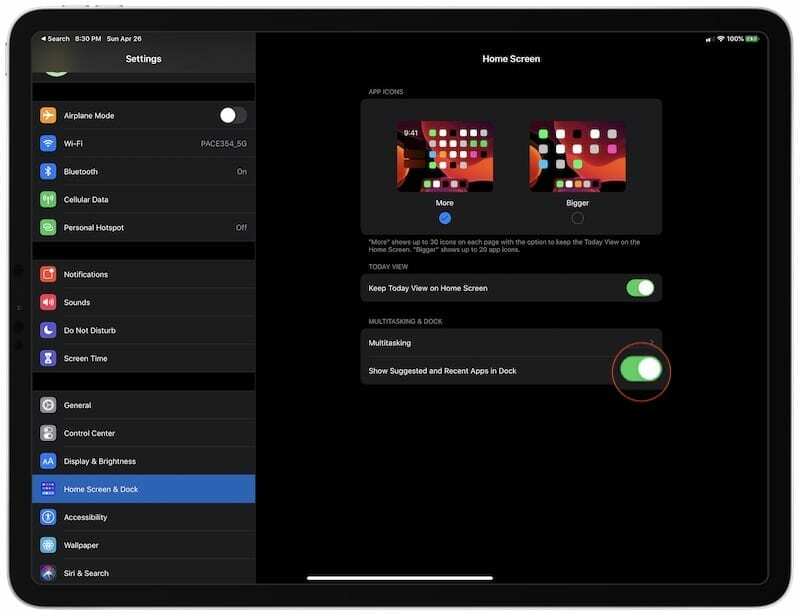 iPad Pro에서 추천 앱 활성화