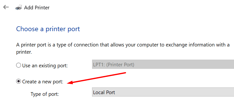 buat port printer baru