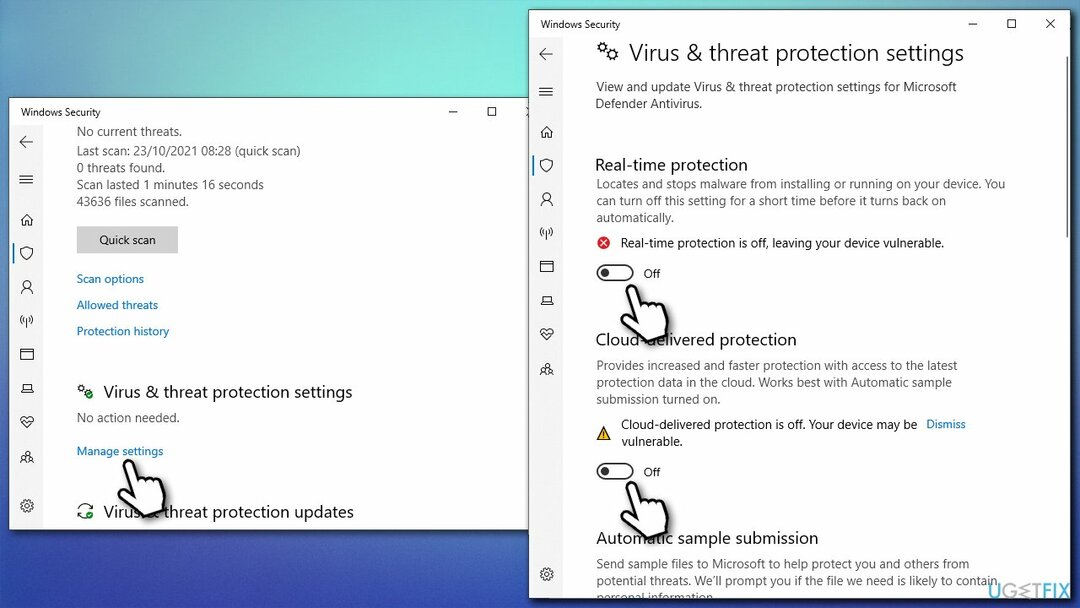 Disattiva temporaneamente la protezione antivirus