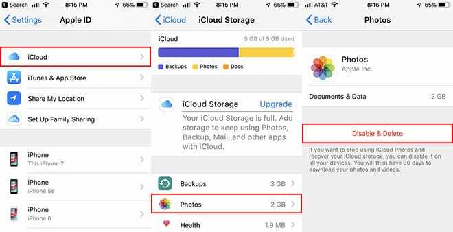 Фото iCloud - отключить и удалить