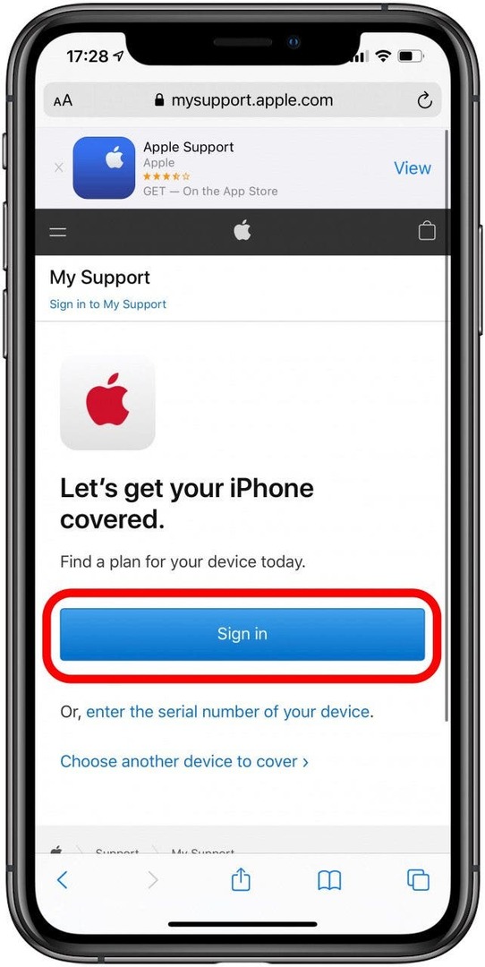 AppleCare+ ostmiseks logige sisse oma AppleID-ga