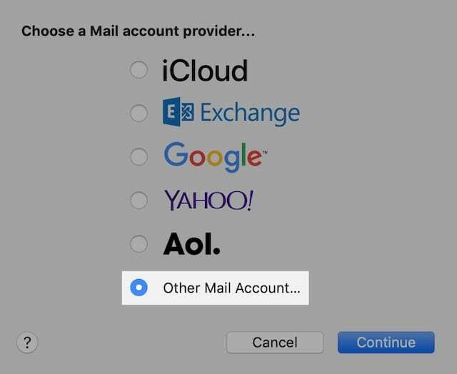 Alternativ for annen e-postkonto i Apple Mail