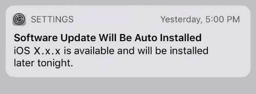 iOS vai iPadOS programmatūras atjauninājums tiks instalēts automātiski