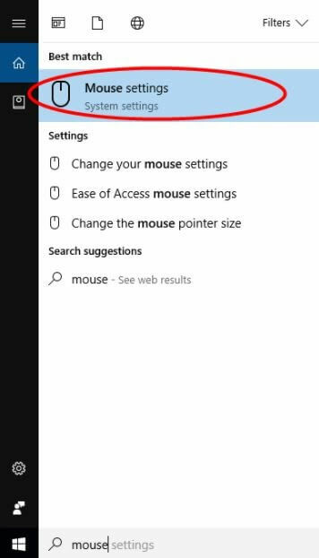 Vai alla casella di ricerca di Windows e inserisci Mouse