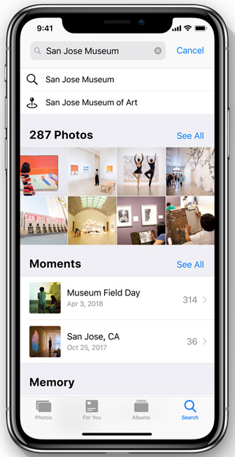 meklēt fotoattēlus iOS 12