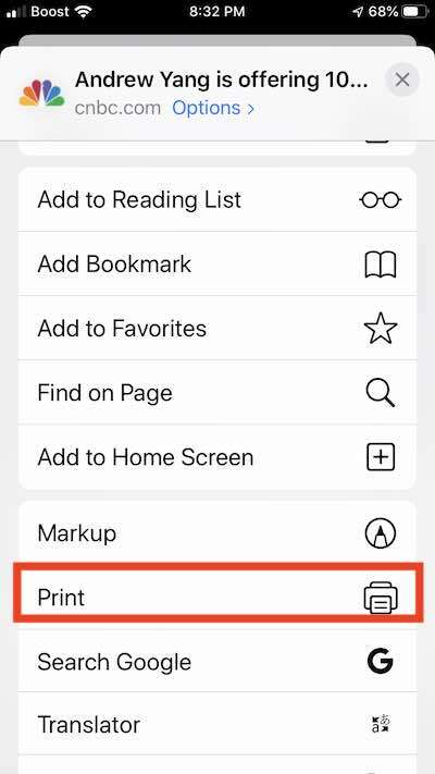 วิธีพิมพ์จาก Safari บน iOS 13