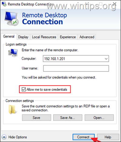 Erlauben Sie das Speichern von Anmeldeinformationen im Remotedesktop