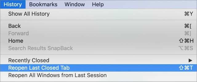 De optie Laatste gesloten tabblad opnieuw openen in Safari op Mac