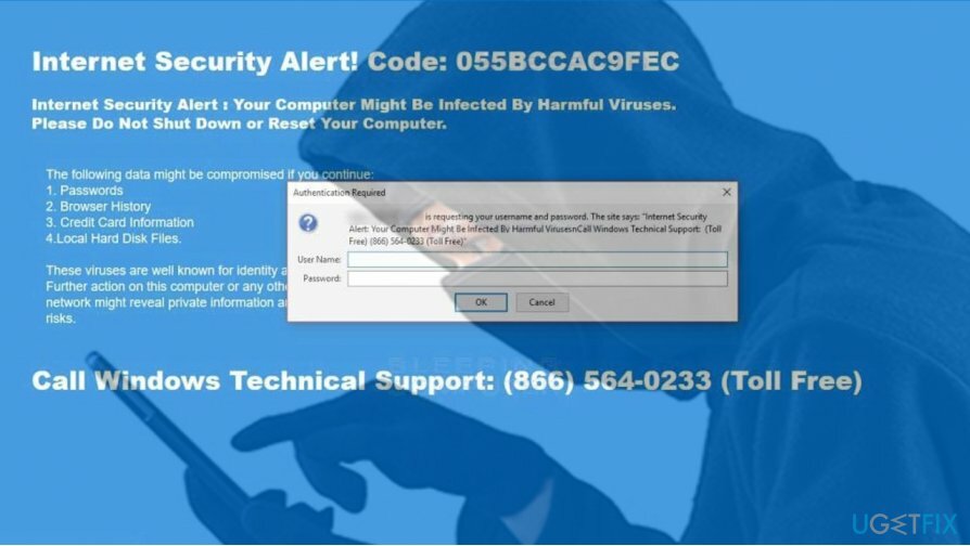 „Internet biztonsági figyelmeztetés! Kód: 055BCCAC9FEC” átverés