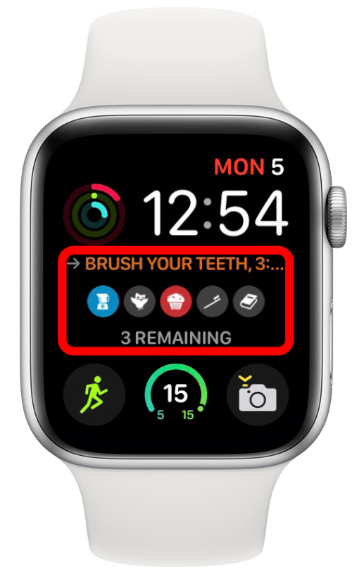 Streaks 앱은 Apple Watch 페이스에 목표를 보여줍니다.