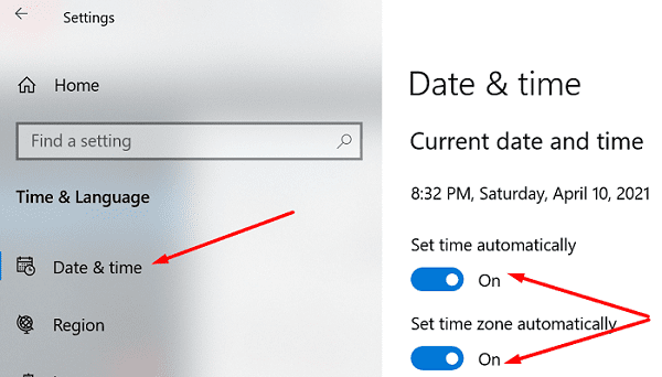 Windows 10 samodejno nastavi čas in časovni pas