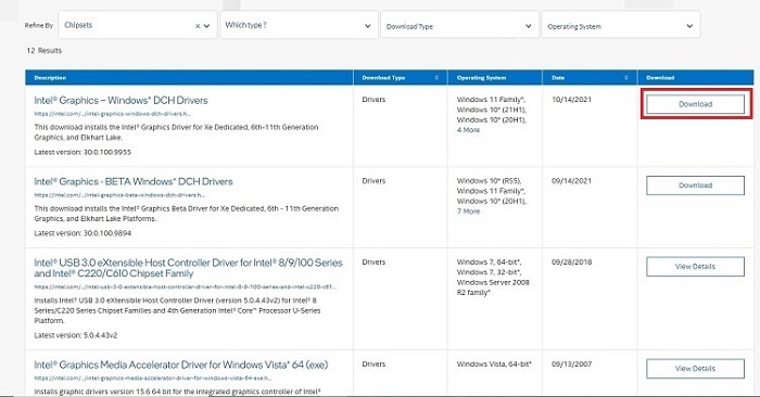 Baixe o software do dispositivo de chipset Intel®