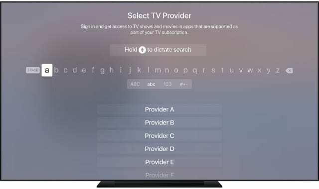 TV-palveluntarjoaja kirjaudu sisään Apple TV: stä