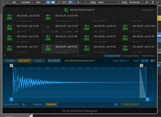 Logic Pro X의 드럼 머신 디자이너