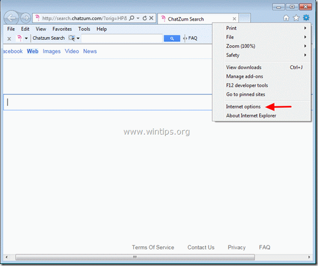 ลบ ChatZum Search & toolbar - internet explorer