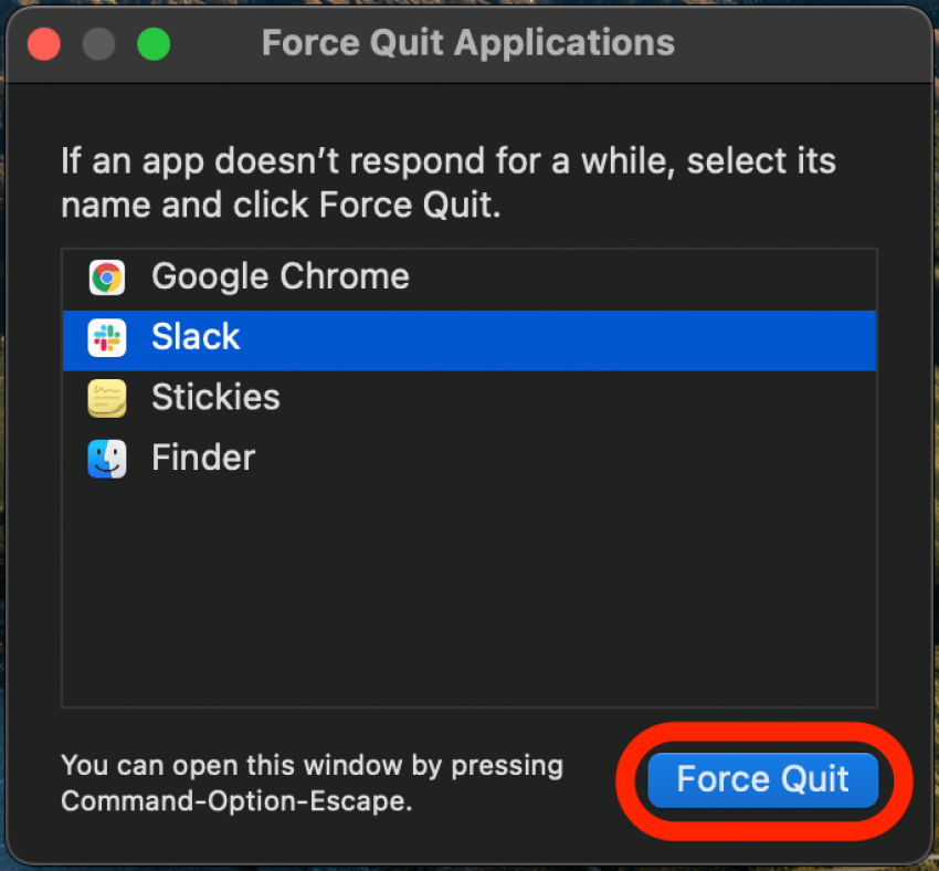 Faceți clic pe Force Quit