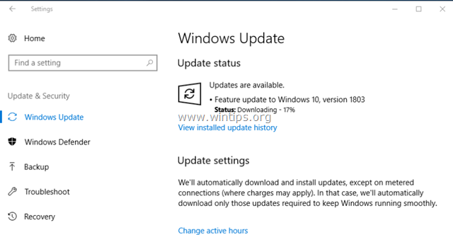 Windows 10 განახლების 1803-ის დაყენება ვერ ხერხდება 