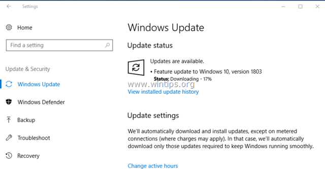 แก้ไข Windows 10 Update 1803 ล้มเหลวในการติดตั้ง 