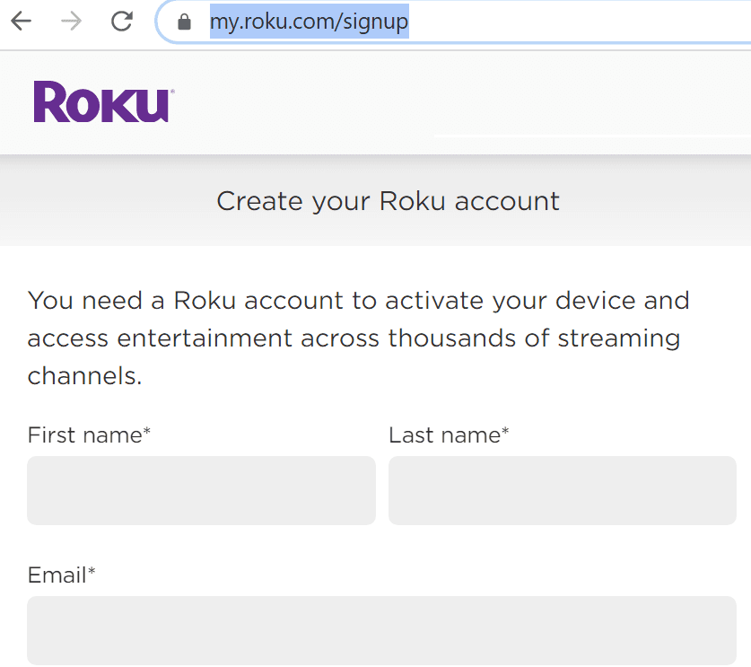 roku ანგარიშის შექმნა