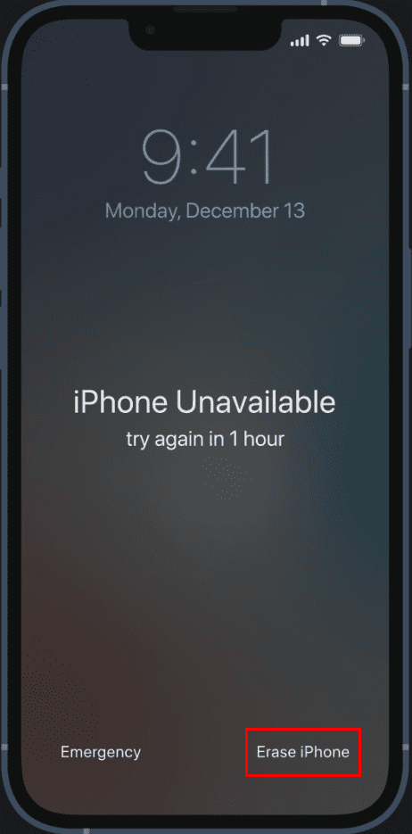ตัวเลือก Erase iPhone บน iPhone ที่ถูกปิดใช้งาน